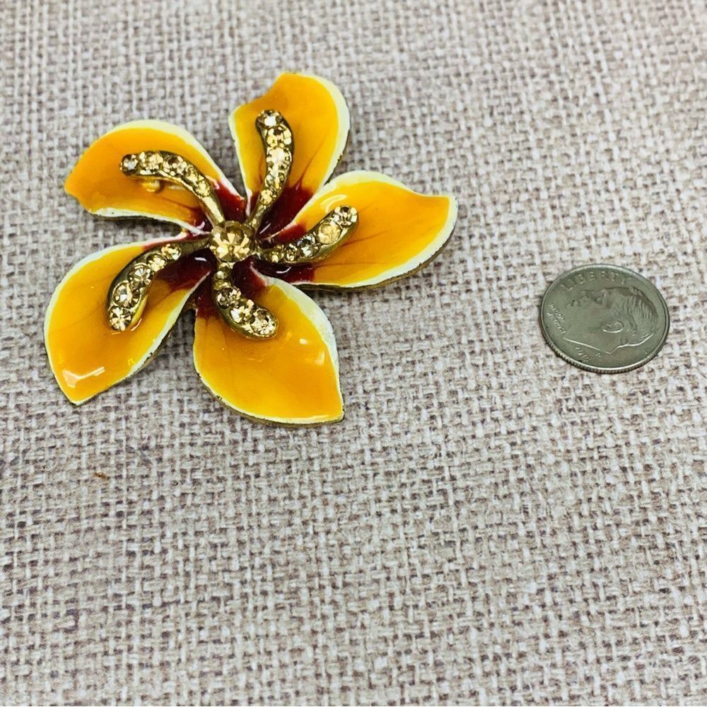 Yellow Enameled Crystal Flower Brooch